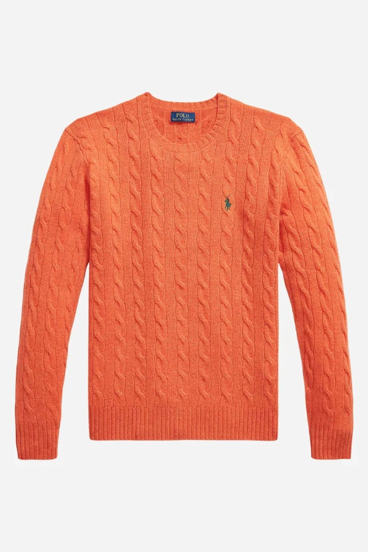 Cable-Knit Wool Cashmere Sweater Orange Jasper Heather