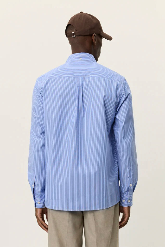 LES DEUX Kent Stripe Poplin Shirt Blue Fog - Dale