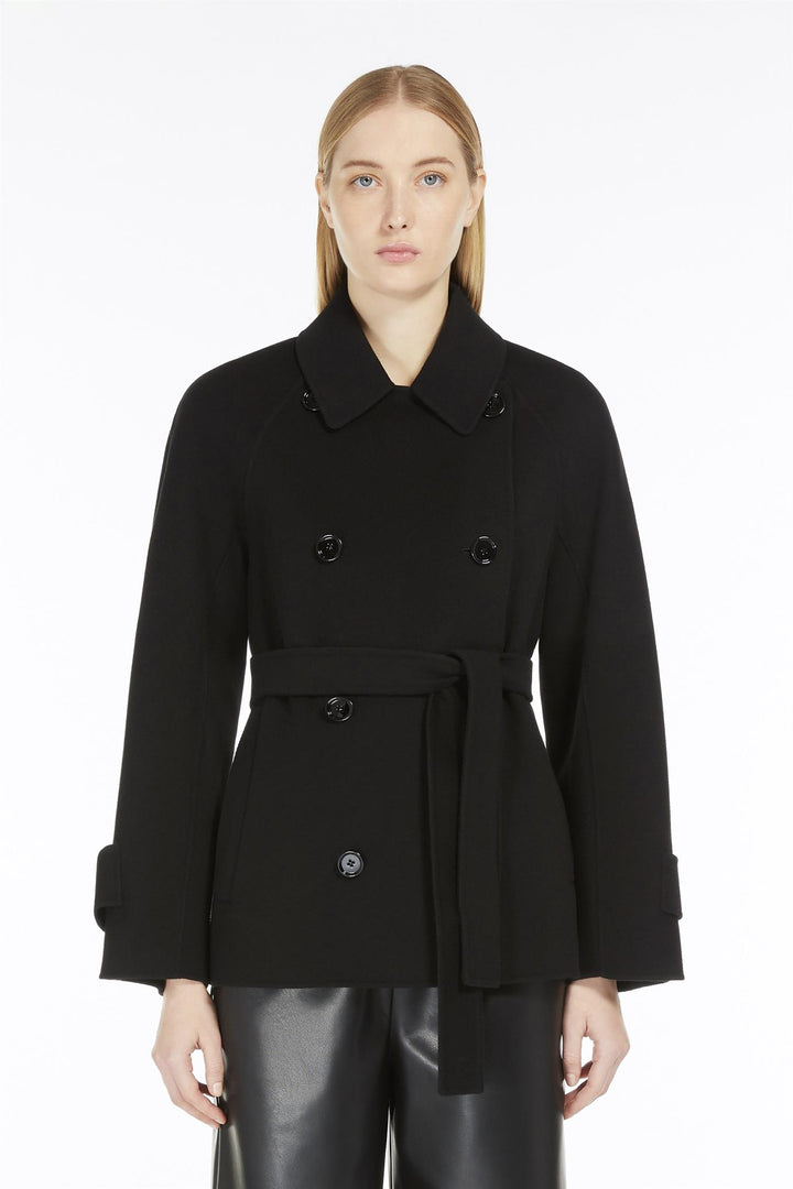 Louis Short Wool Trench Coat Black