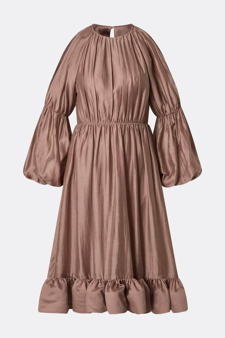 Leontine Pouf Sleeve Ruffled Midi Dress