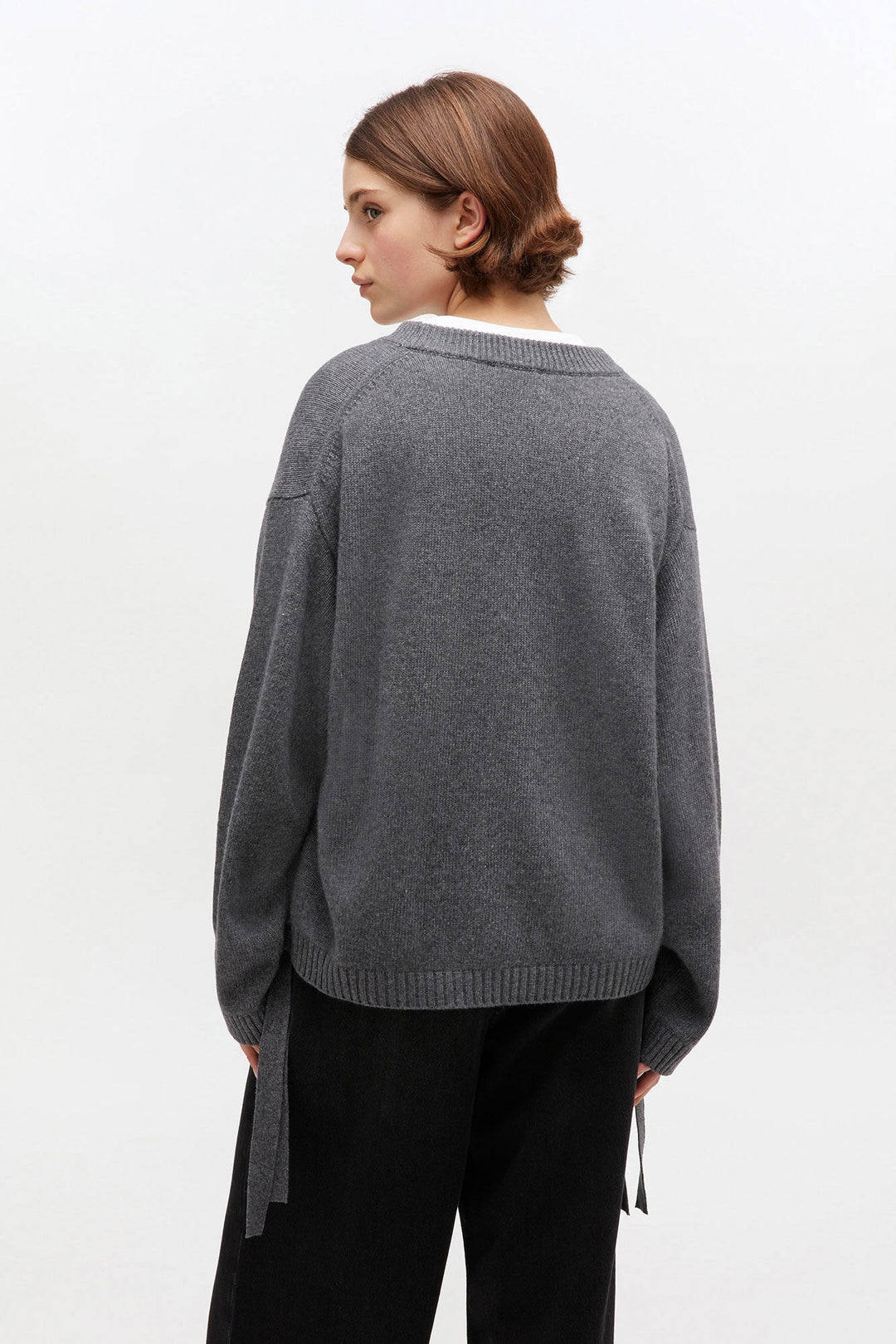 Future Wool Mix Oversized O-Neck Charcoal Grey