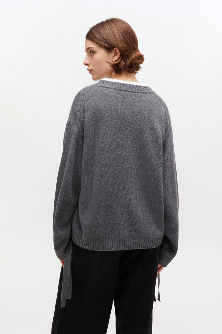 Future Wool Mix Oversized O-Neck Charcoal Grey