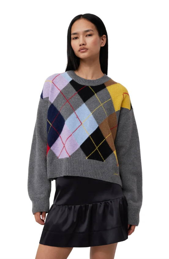 GANNI - Harlequin Wool Mix Oversized O-neck Pullover - Dale