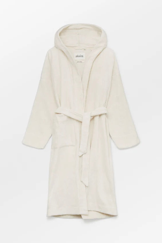 Hooded Bathrobe Terry Pure Ecru