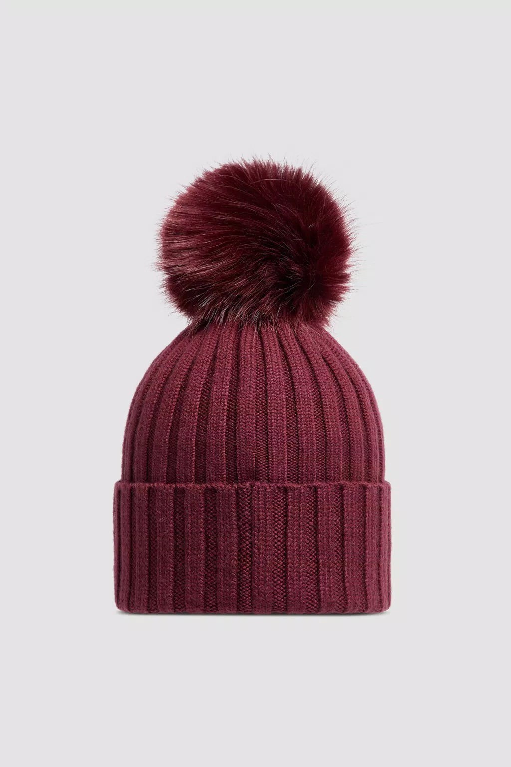 Wool Beanie Pom Pom Burgundy