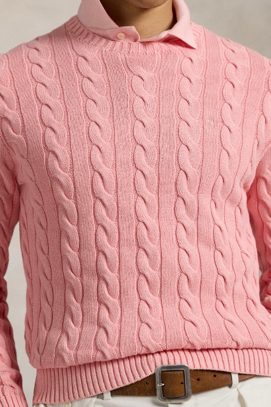 Cable-Knit Mineral-Dyed Cotton Jumper Rose