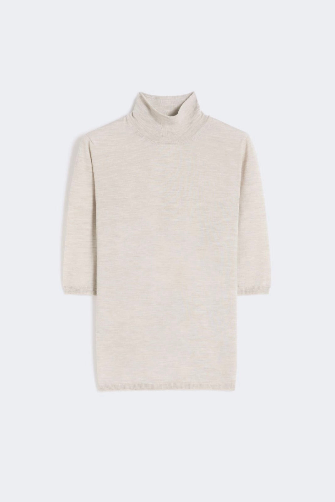 Stockinette-Stitched Wool Polo-Neck Sweater Powder
