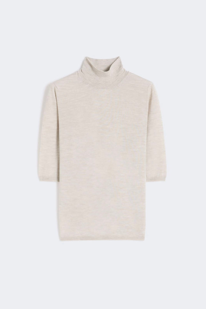 Stockinette-Stitched Wool Polo-Neck Sweater Powder