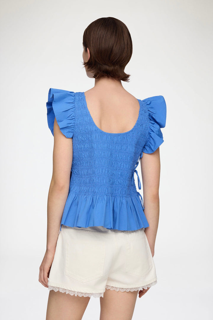 Stretch Cotton Angel Sleeve Smocked Top Marina
