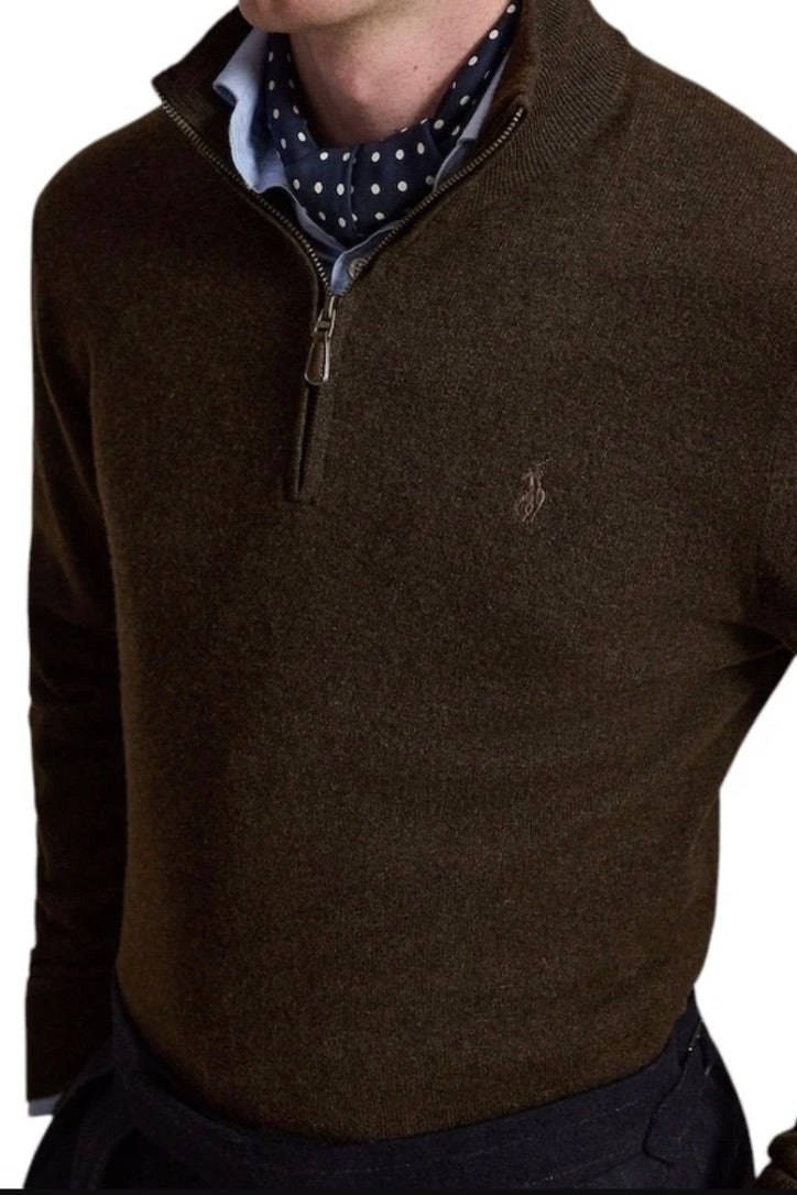 Wool Quarter-Zip Jumper Cinnamon Brown Heather