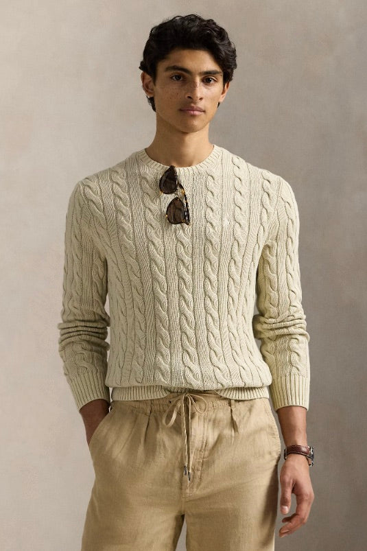 Cable-Knit Mineral-Dyed Cotton Jumper Natural