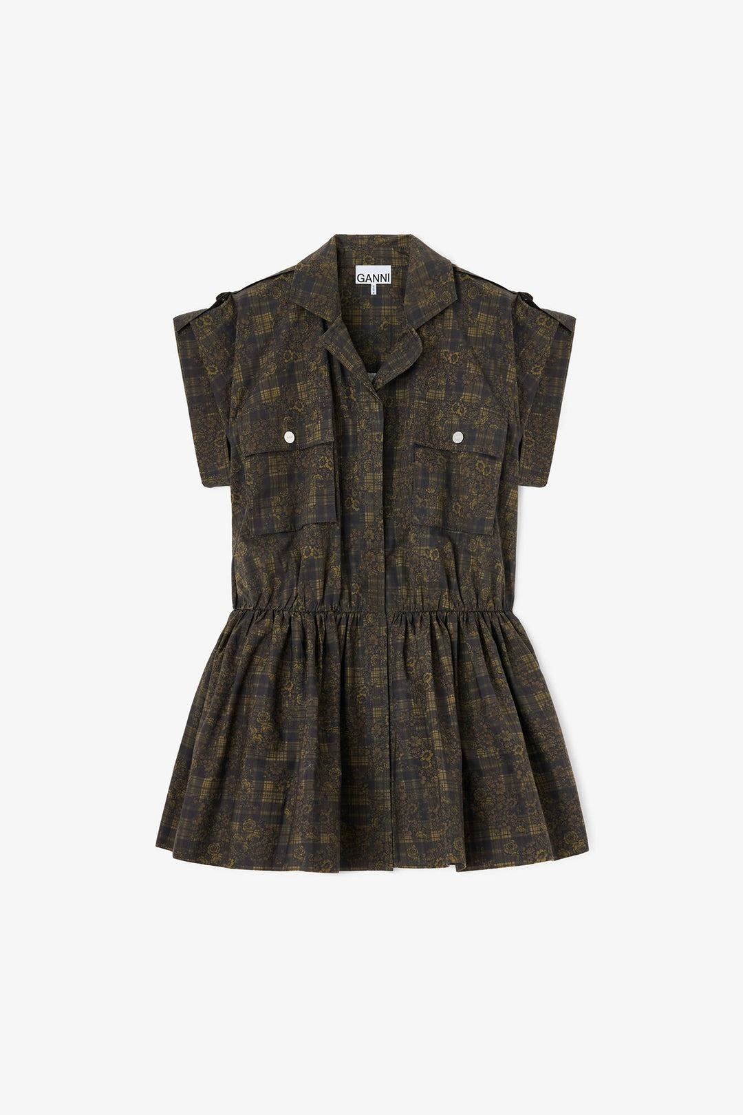 Printed Stretch Cotton Mini Utility Dress