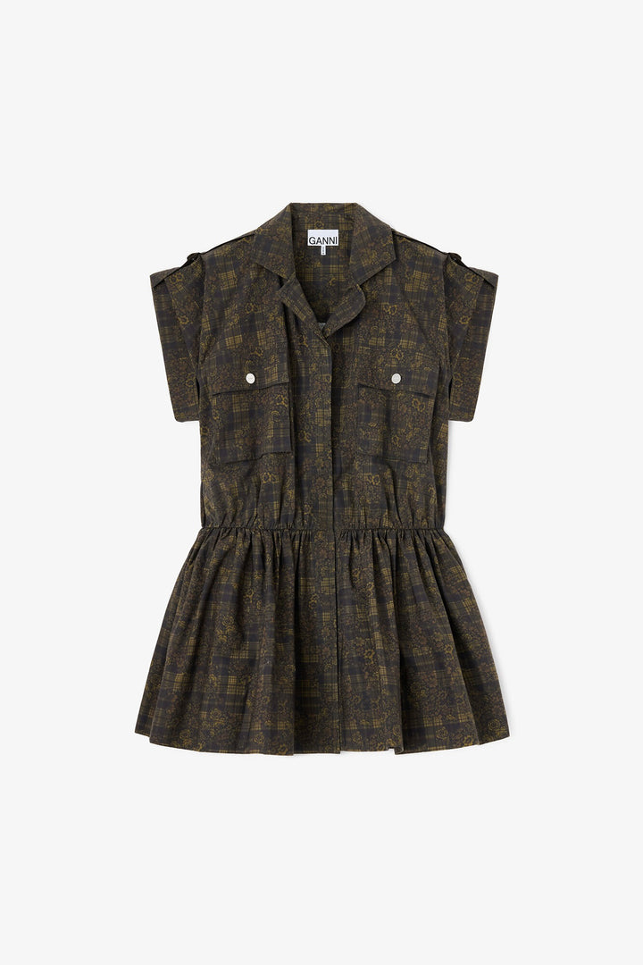 Printed Stretch Cotton Mini Utility Dress