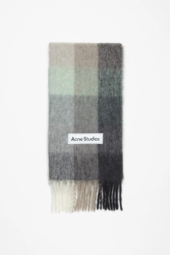 Mohair Checked Scarf Green/Grey/Black