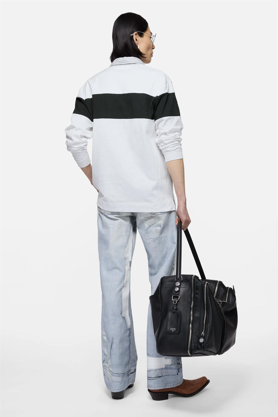 Striped Polo Sweatshirt White/Black