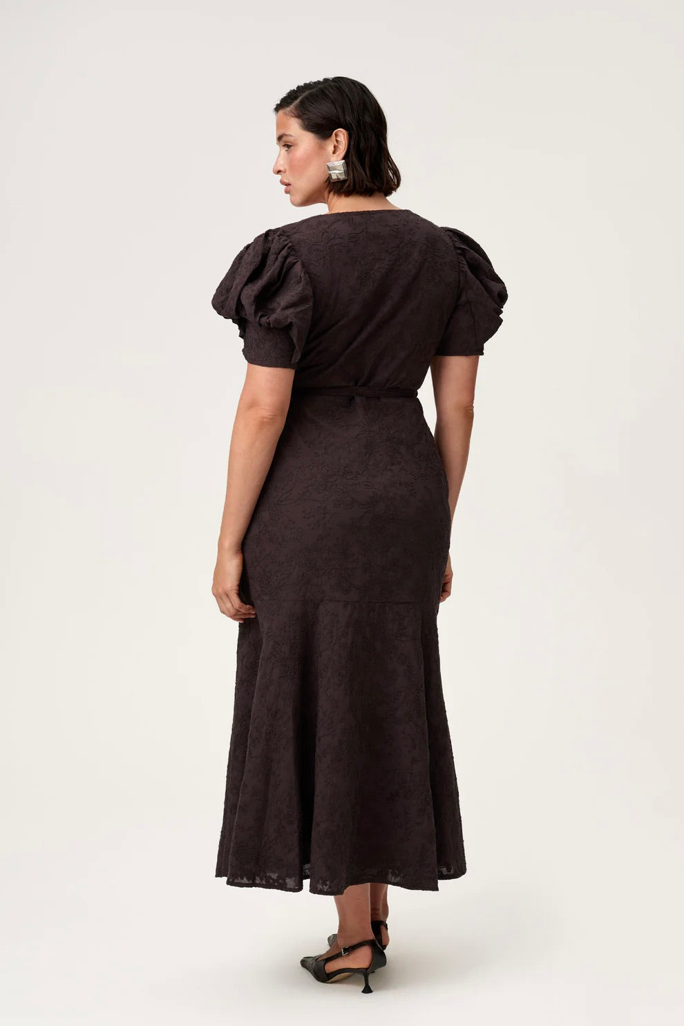 Ferrone Midi Dress Brown Embroidery