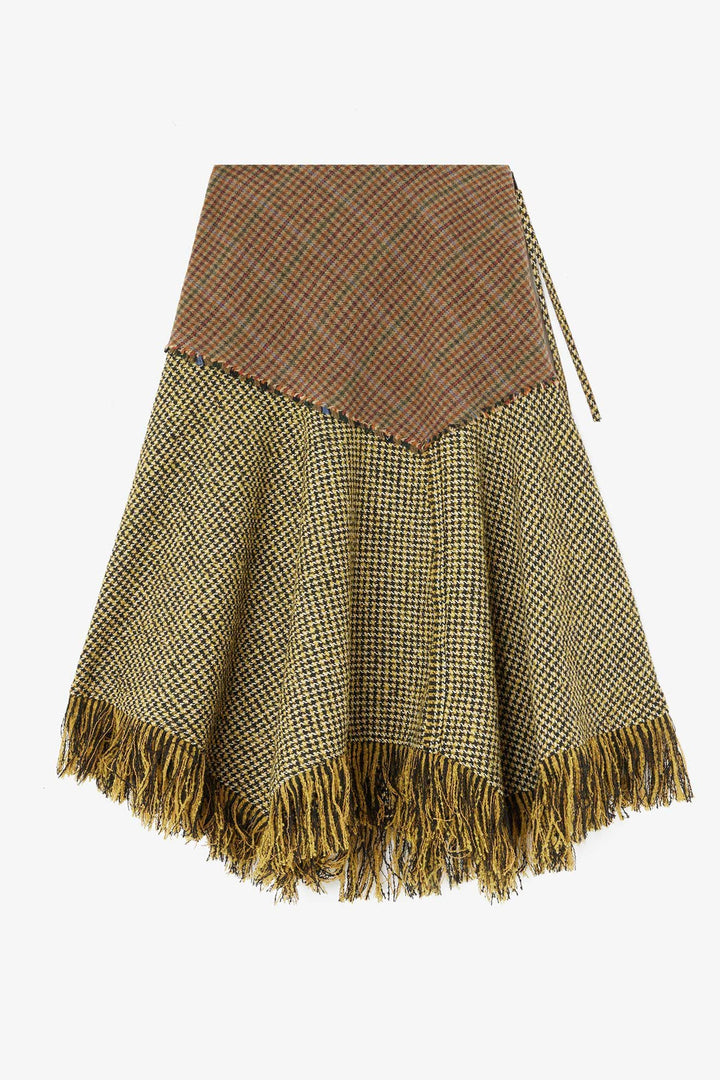 Patchwork Check Wool Skirt
