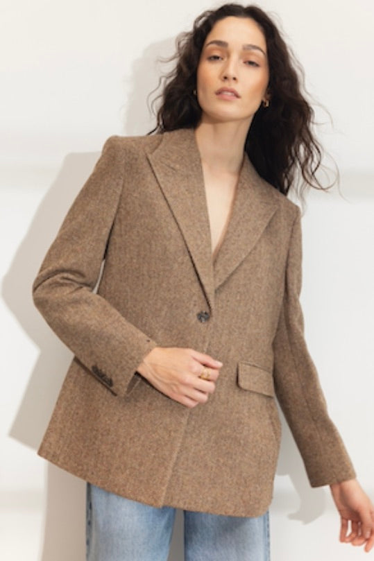 Abby Herringbone Blazer Cognac