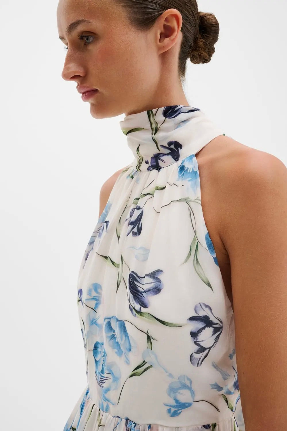 MALINA Fern Halterneck Ruffled Mini Dress Tulip Blue - Dale