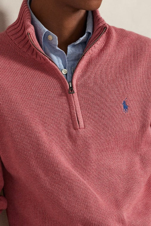 Cotton Quarter-Zip Mockneck Jumper Strawberry Heather