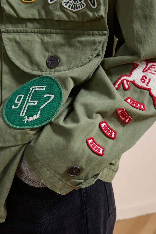 Herringbone Utility Patchwork Jacket Faded Hunter Green