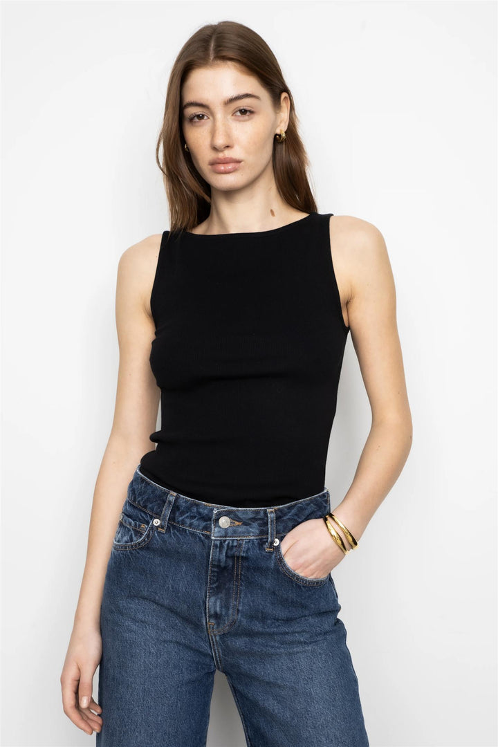 Peggy Rib Boatneck Top Black