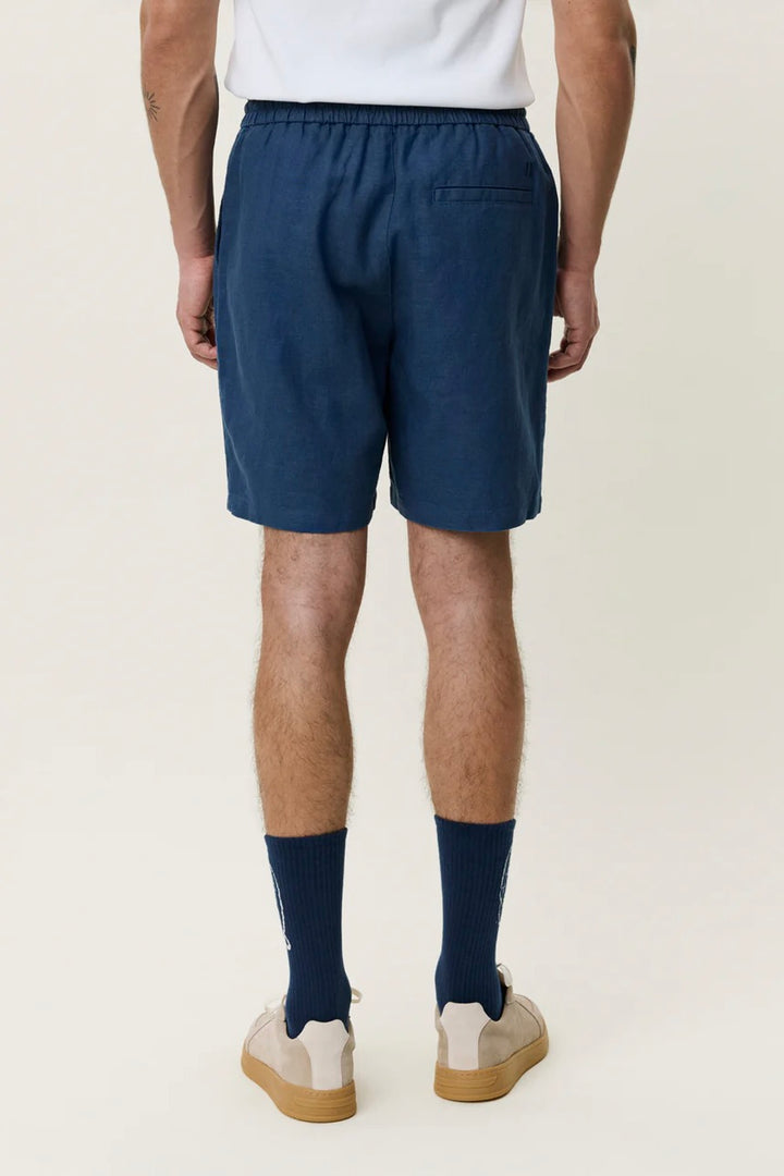 Drawstring Linen Shorts Dark Denim Blue