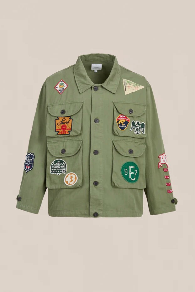 Herringbone Utility Patchwork Jacket Faded Hunter Green