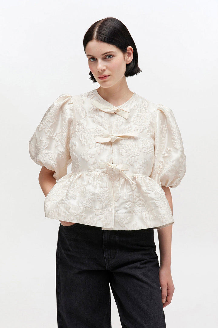 Satin Cloque Peplum Blouse