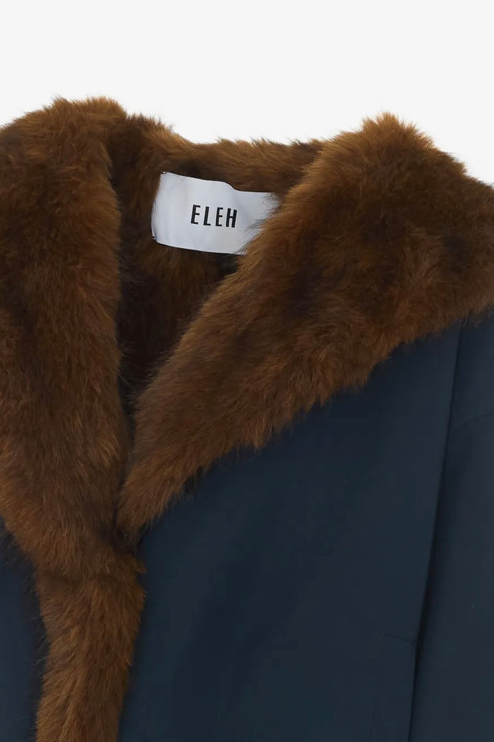 Padded Faux-Fur-Trim Jacket Blue