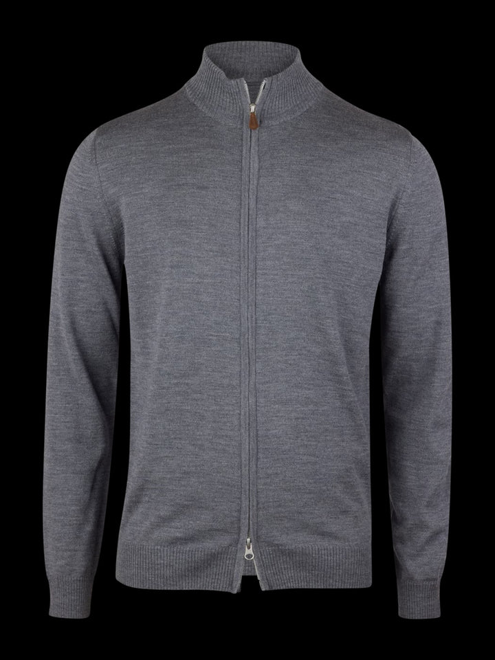 Merino Wool Zip Cardigan Grey