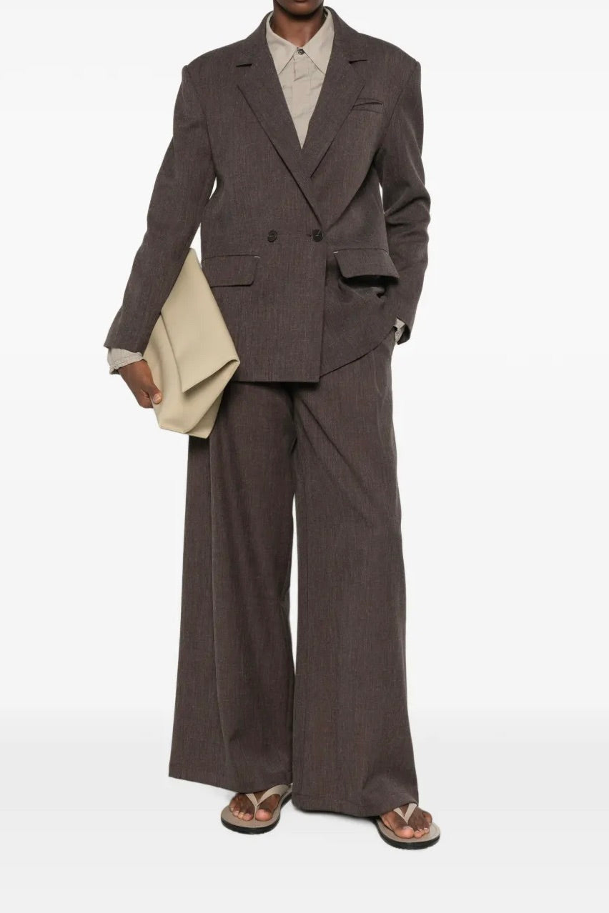 Pleated Wide-leg Trousers Dark Brown