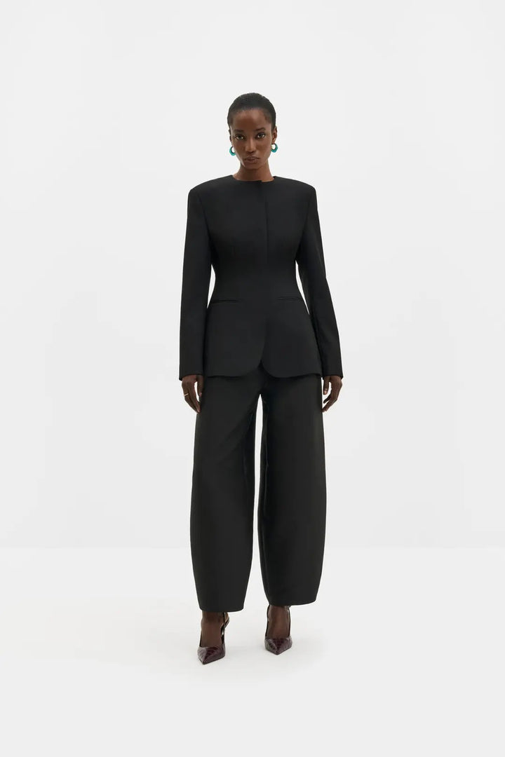 Carol Collarless Wool-Silk Evening Blazer Black