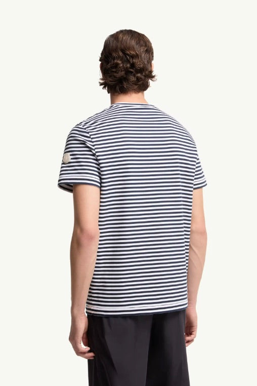 MONCLER Striped Cotton T-Shirt White & Blue - Dale