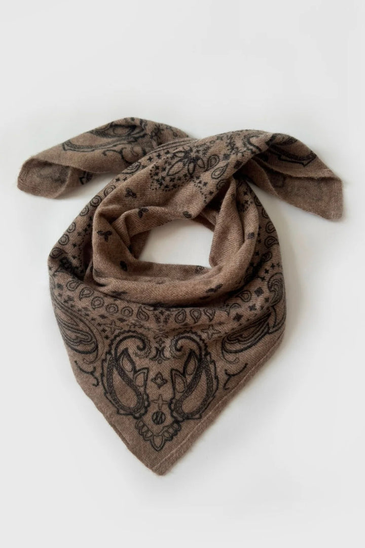 Cashmere Paisley Scarf Greige & Black 65 cm