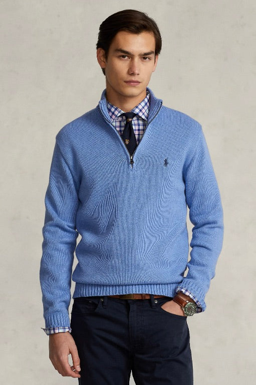 Cotton Quarter-Zip Mockneck Jumper Soft Royal Heather