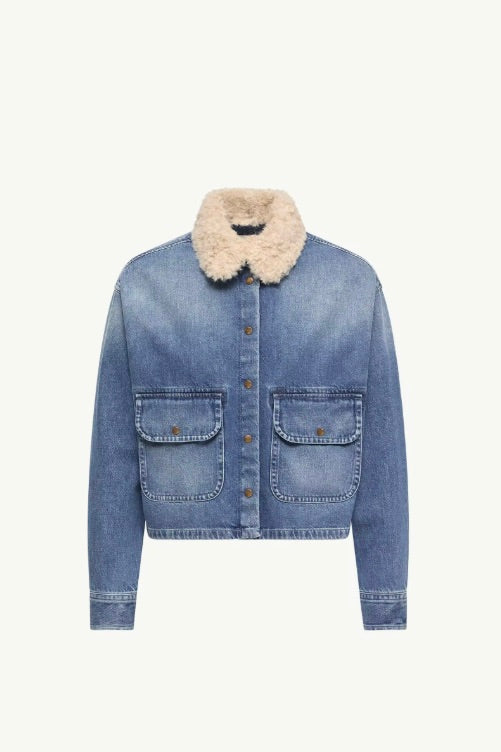 Teddy Trim Denim Shirt Blue
