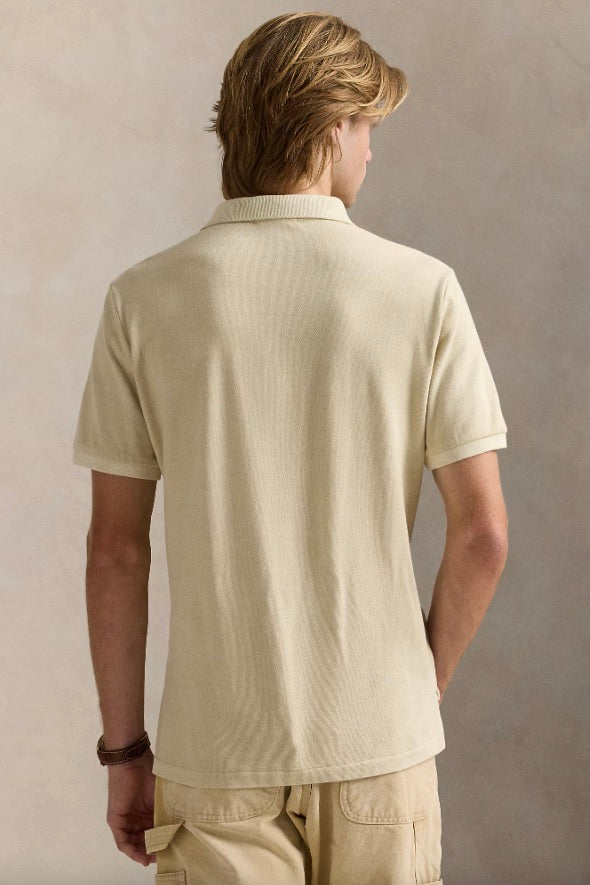 Custom Slim Mineral-Dyed Mesh Polo Shirt Natural