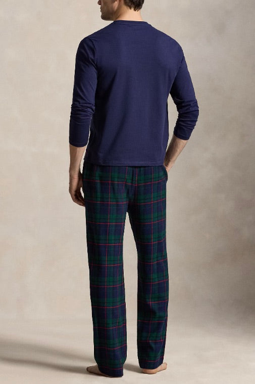 Cotton Jersey & Plaid Flannel Sleep Set Navy/Green Multi