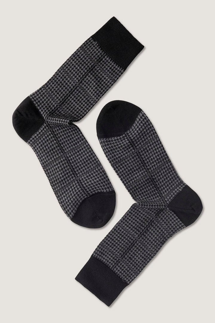 ETON Wool Checks Socks Black Grey - Dale