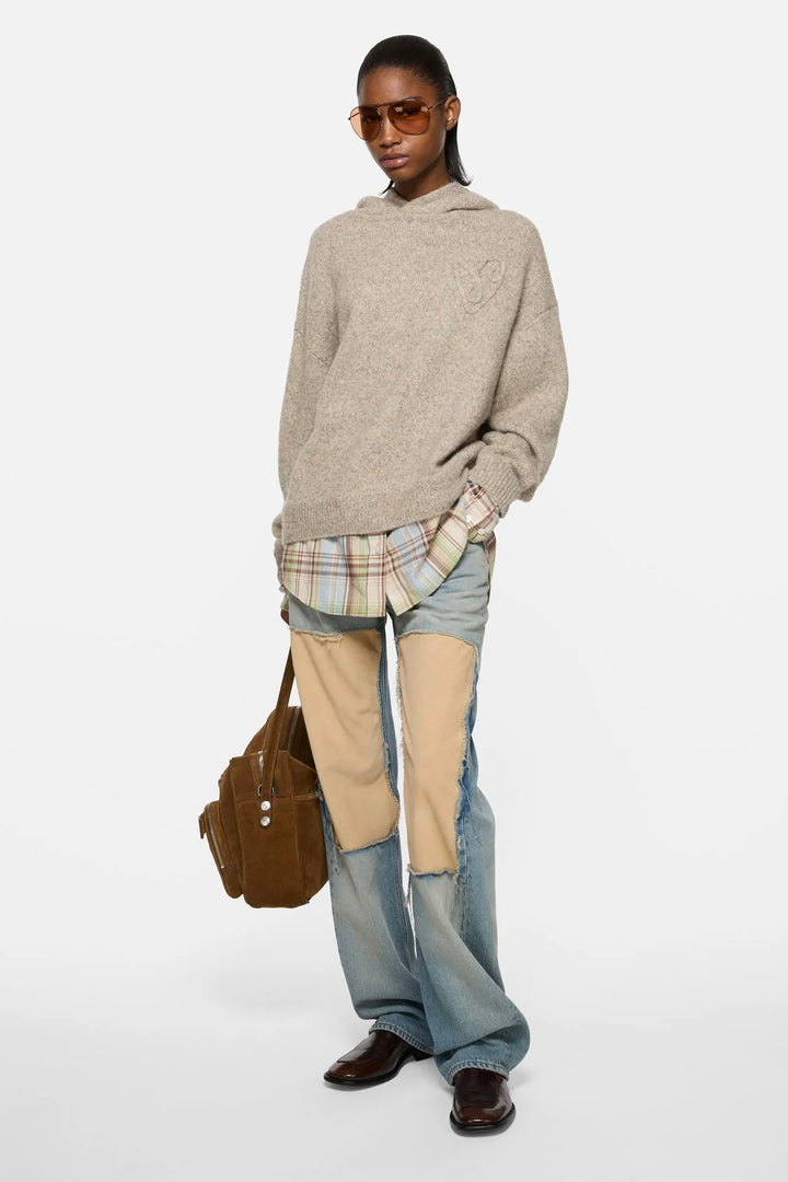 Layered Knit Hoodie Medium Beige