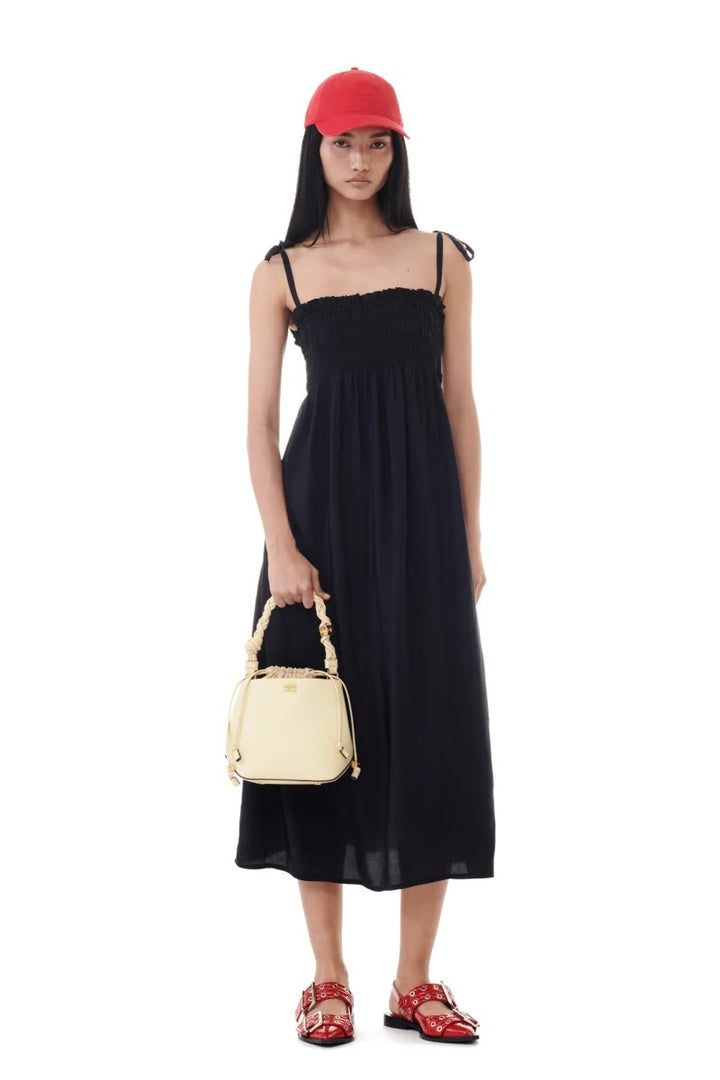 Viscose Habotai Midi Smock Strap Dress