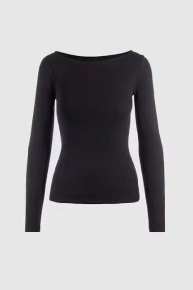 Petronella Rib Boatneck Black