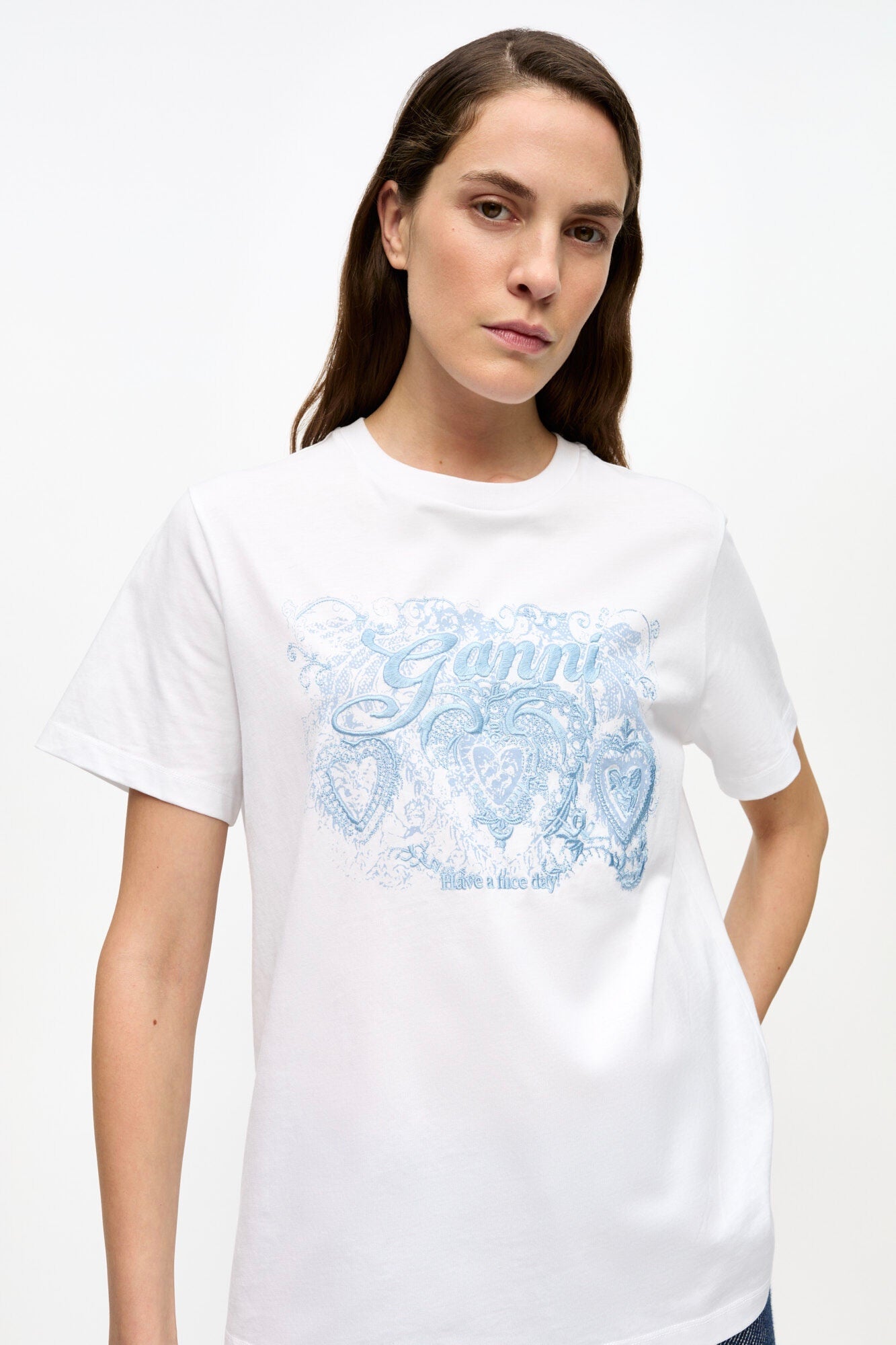 【Ganni】25SS Basic Jersey Tattoo Lace Relaxed T-shirt Ganni Basic Jersey Tattoo Lace Relaxed T-Shirt | Saks Fifth