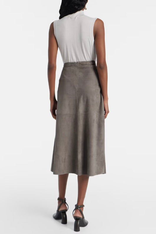 Cipria Flared Suede Skirt