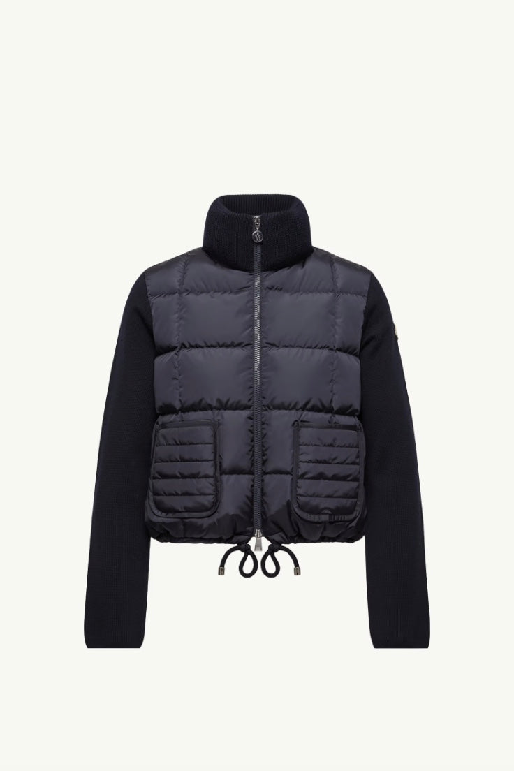 Square-Quilted Padded Wool Zip-Up Cardigan