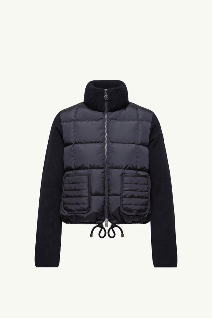 Square-Quilted Padded Wool Zip-Up Cardigan