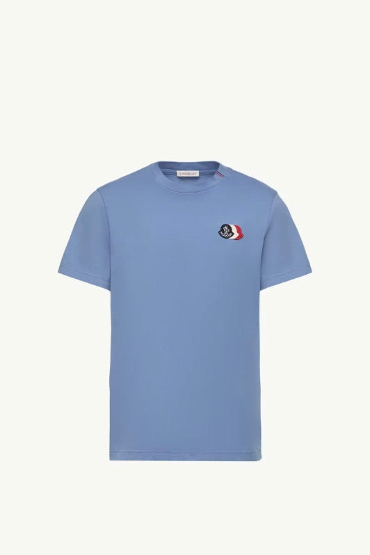 Embroidered Tricolor Logo Cotton T-Shirt Light Blue