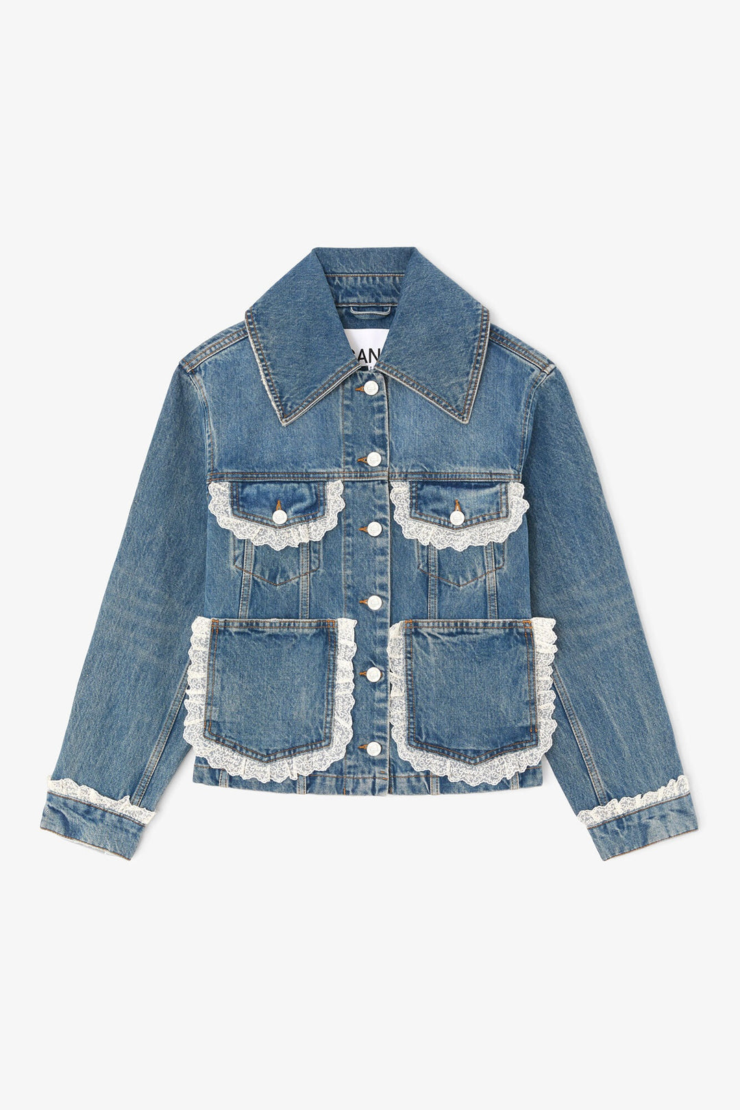 Rigid Denim Lace Jacket Dark Vintage Blue