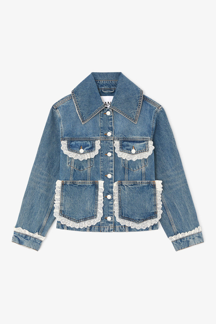 Rigid Denim Lace Jacket Dark Vintage Blue